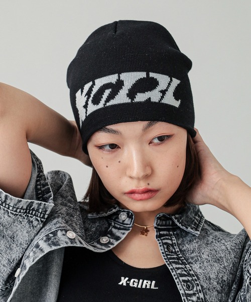 X-girl（エックスガール）の「SQUARE LOGO JACQUARD BEANIE（ニット