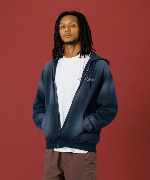 SPRAY DYED ZIP UP HOODED SWEATSHIRT（パーカー）｜XLARGE
