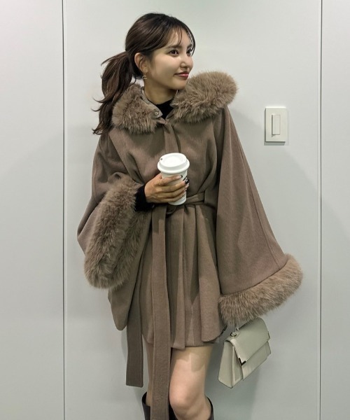 ね*む様 rienda ウール MIXフードポンチョコート秋服 冬服 rienda