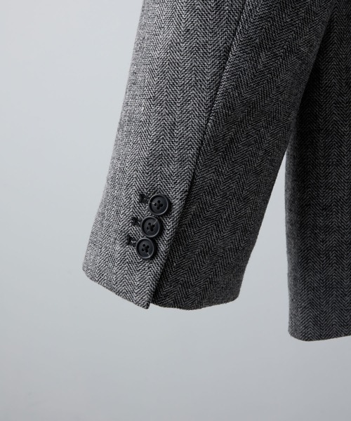 セール】【CLEL】Wool Blend Herringbone Tweed Tailored Jacket