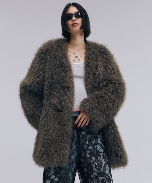 セール】FAKE FUR COAT/フェイクファーコート（ノーカラーコート