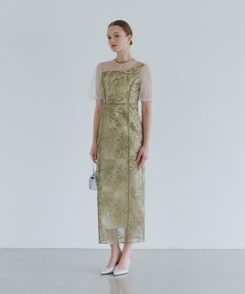 セール】【LEJA】アシンメトリーシアーフラワードレスワンピース美脚