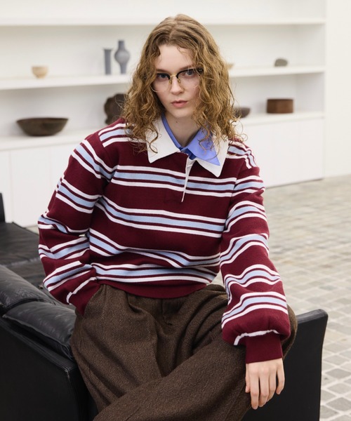 Multi Stripe jacquard Knit polo/マルチストライプジャガード