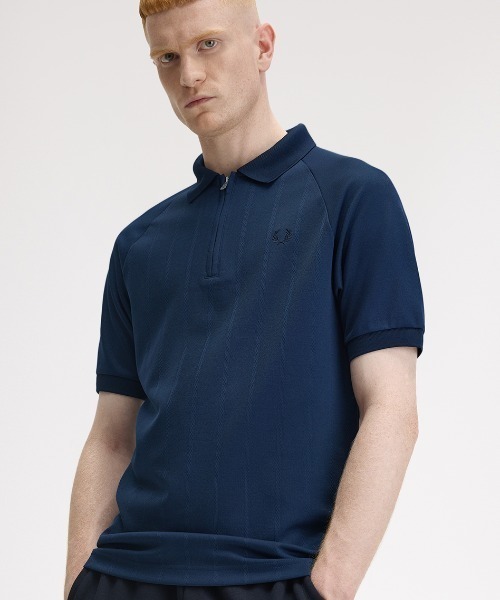 セール】Jacquard Zip Neck Polo Shirt／ジャカードジップネック