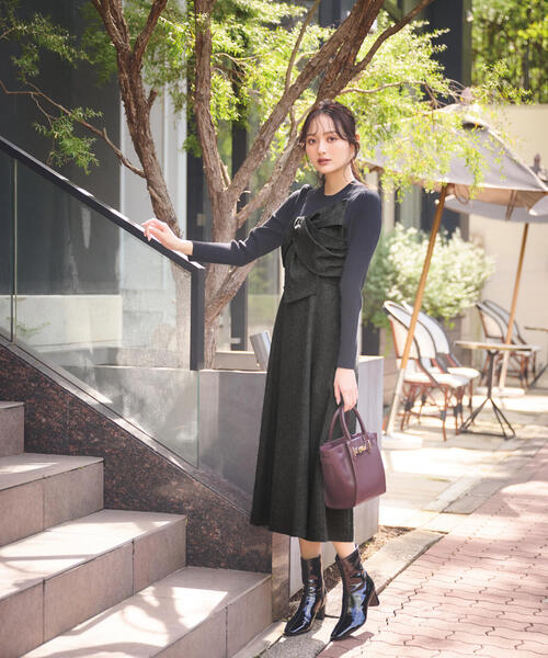 poláura リボンドッキングワンピース ブラック リボンドッキング