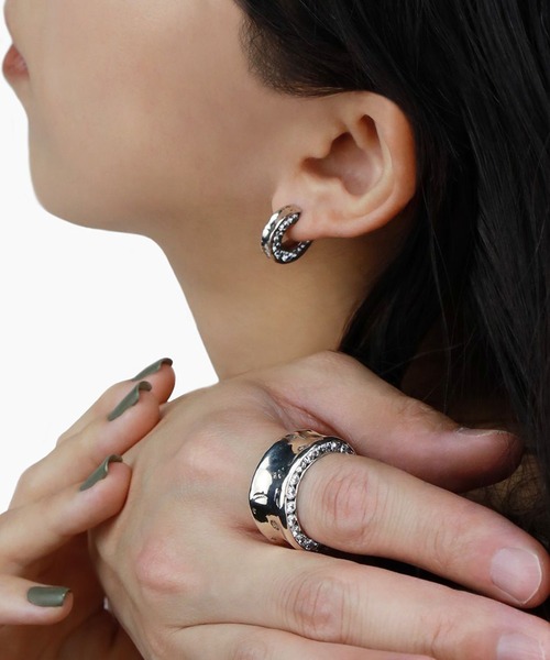 SILVER925サイドジルコニア埋め込みリング/メンズ/レディース（リング