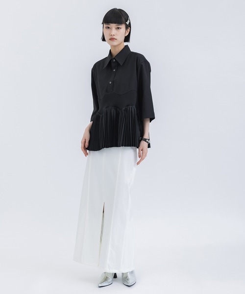 TOGA PULLA/トーガプルラ】Taffeta pleats S/S shirt/タフタプリーツ