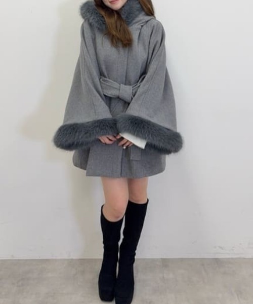 ウールMIXフードポンチョコート 秋服 冬服（ポンチョ）｜rienda