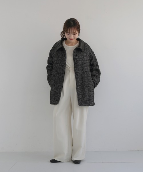 セール】【sakippe×hellam】レザーカラー中綿オーバージャケット