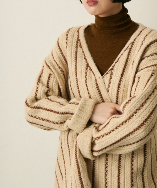セール】stripe over knit cardigan / ストライプニットカーディガン