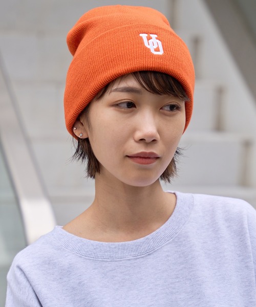 セール】【UNIVERSAL OVERALL】UOロゴ刺繍ハイゲージニット帽ロング