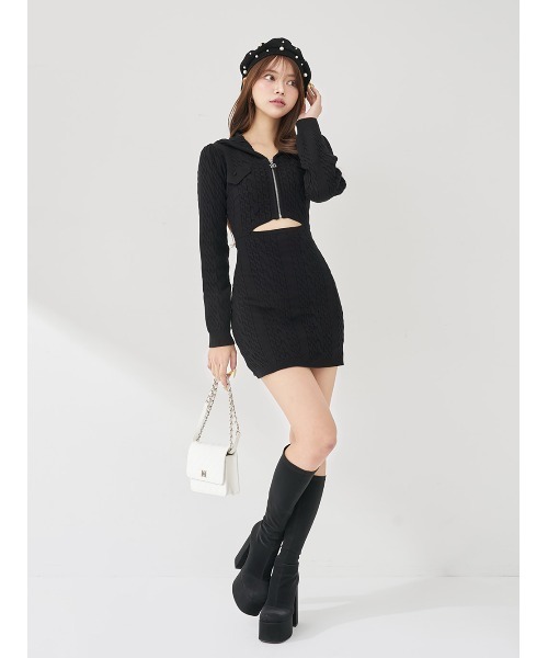 新品タグ付き ダーリッチ オープンケーブルニットミニワンピース