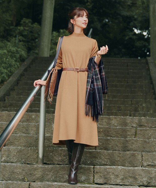 安田美沙子さん着用】リブ切替ニットワンピース（ワンピース