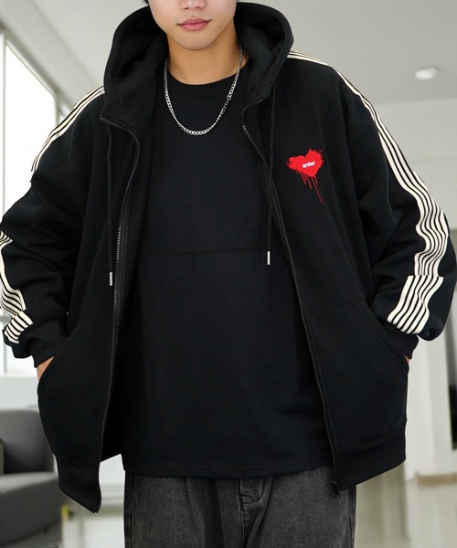 セール】ワイド ジップパーカー 裏起毛 長袖 グラフィック スウェット