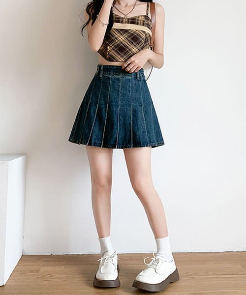 Jewelobe（ジュエローブ）の「デニムプリーツミニスカート（デニム