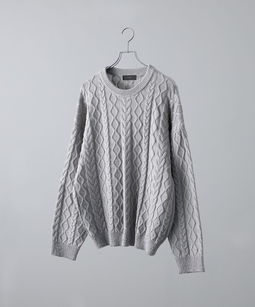 CLEL】Foil Print Cable Crew Neck Knit / 箔プリント ケーブルクルー