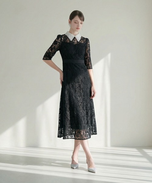 セール】【LEJA】花柄レースビジューカラーAラインドレスワンピース