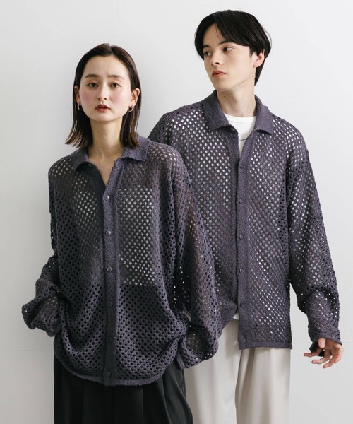 セール】『ユニセックス』メッシュ衿付きカーディガン（カーディガン