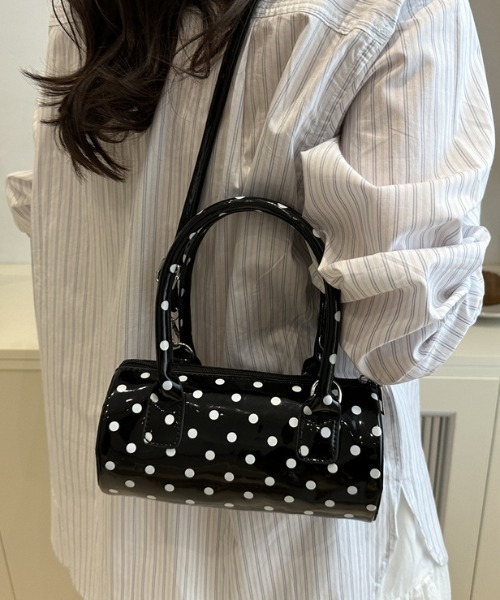 セール】ドット柄エナメルショルダーミニボストンバッグ /水玉/韓国