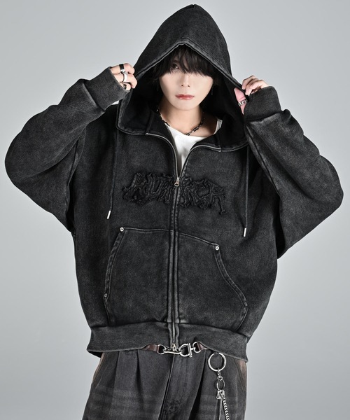 セール】heavy weight logo semi short vintage double zip parker
