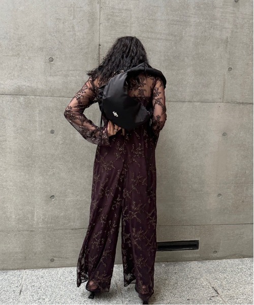 Ameri（アメリ）の「SPANGLE LACE ROMPERS（サロペット/オーバーオール