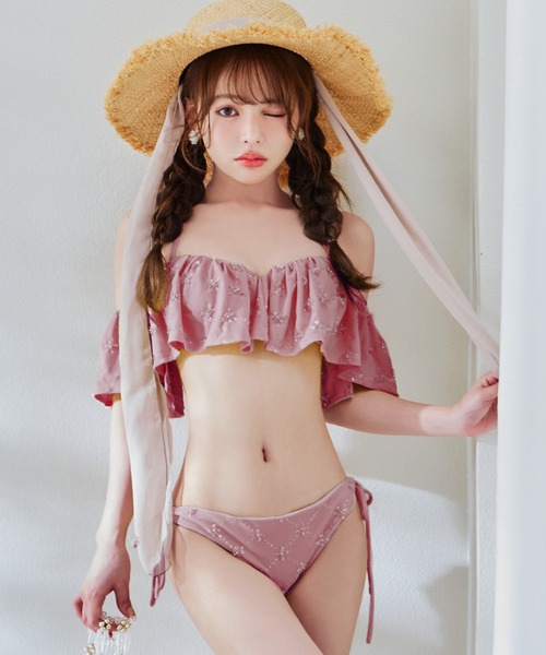 ビジューオフショルダーフリルビキニ 2点セット【ビキニ】【水着