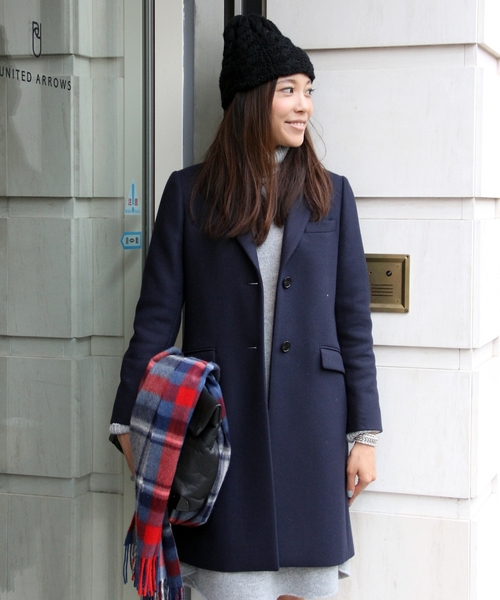 最高級】ユナイテッドアローズ チェスターコート ネイビー カシミヤ混