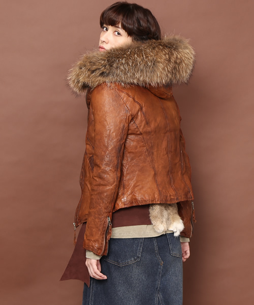 ☆goa ゴア ラムレザー 革ジャン ファー付き ブラウン 難あり goa