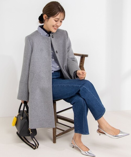 NOLLEY'S（ノーリーズ）の「カシミヤ混ビジューブローチ付きコート