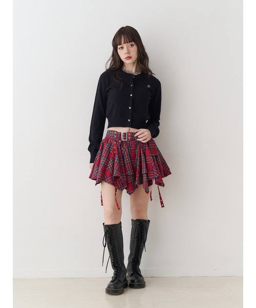 アシメヘムベルテッドミニスカート 赤チェック（スカート）｜jouetie