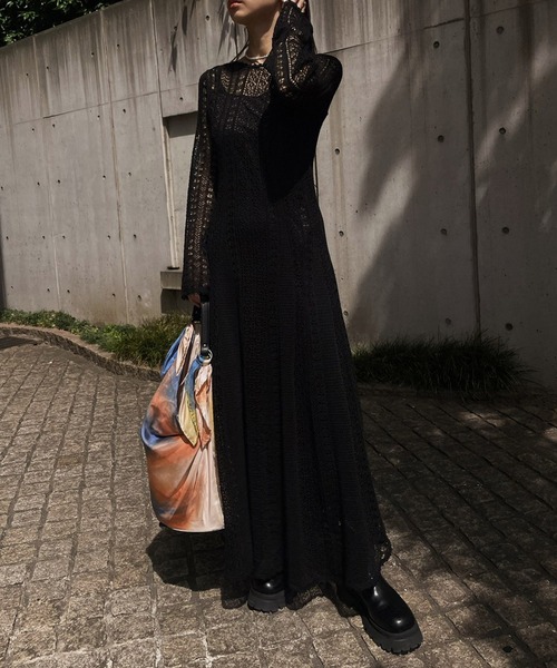 Ameri（アメリ）の「MEDI LACE MESH KNIT FLARE DRESS（ワンピース