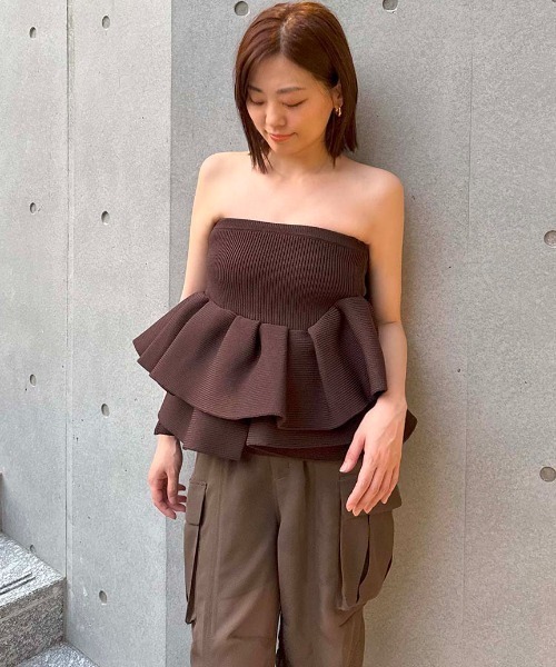 セール】ラッフルニットベアトップ（ニット/セーター）｜styling
