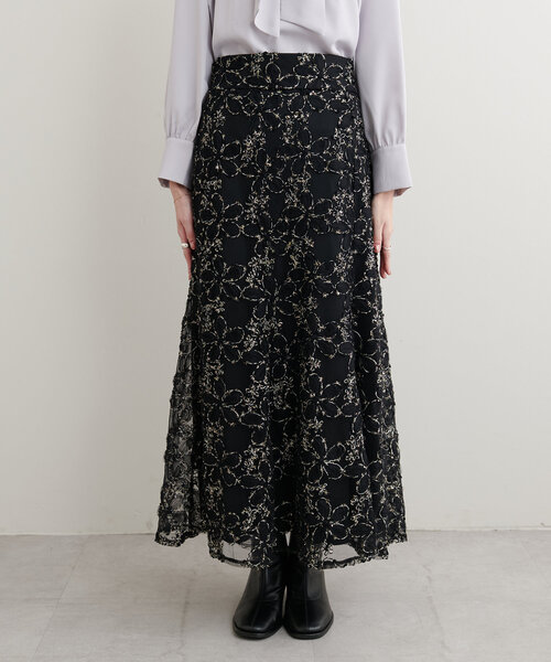 長さ変えれる3Dフラワーレーススカート（スカート）｜natural couture