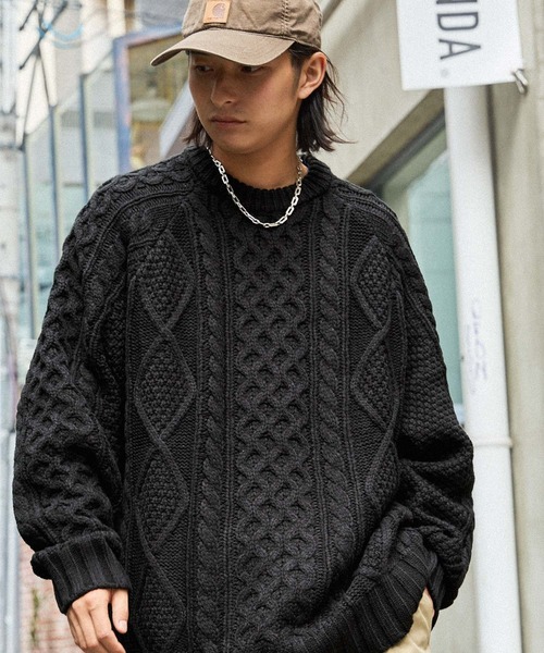 ビッグシルエットフィッシャーマンケーブルウォッシャブルニット MONO