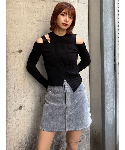 セール】【セットアップ対応】フロッキーデニムミニスカート（スカート