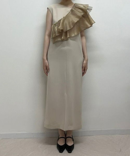 セール】グロッシーマルチラッフルドレス / glossy multi ruffle dress