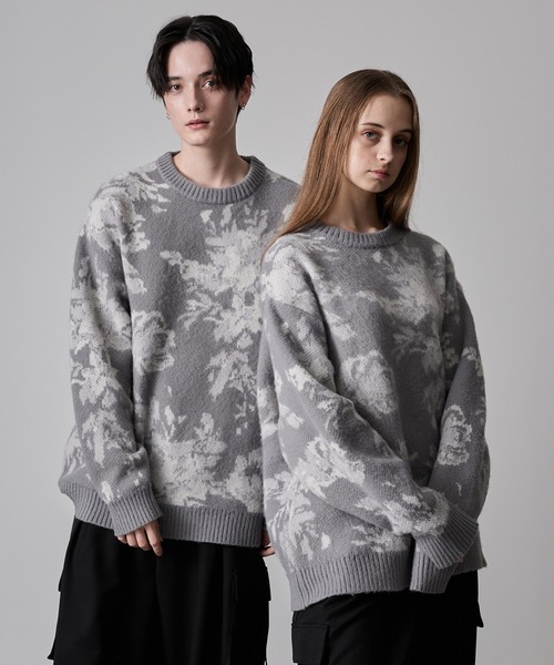 CLEL】Loose Floral Jacquard Shaggy Knit/ルーズ花柄ジャガード