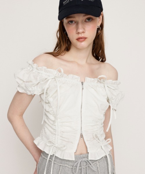 セール】FRONTZIP 2WAY TOPS フロントジップ 2ウェイ トップス 半袖