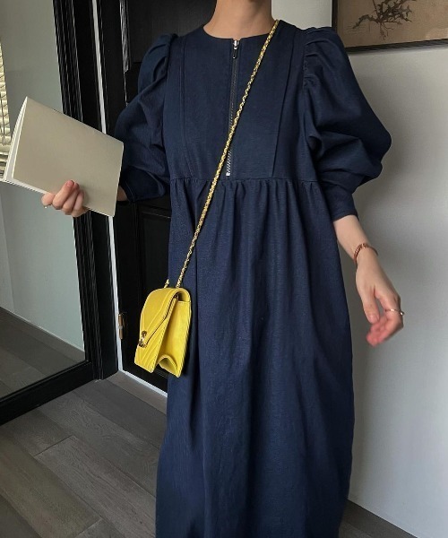 WILLFULLY（ウィルフリー）の「denim volume gather sleeve zip OP