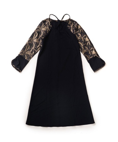 クロスネックジャガードスリーブドレス/Cross Neck JQ Sleeve Dress
