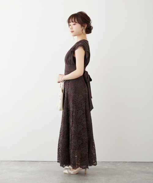 セール】シフォン×レースバックリボンドレス【低身長向けサイズあり