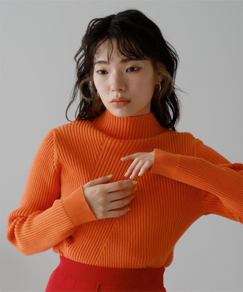 miette（ミエット）の「ハイネック斜めリブ編みニット（ニット