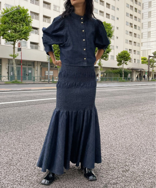 2WAY DENIM RANDOM SHIRRING DRESS（ワンピース）｜Ameri（アメリ）の