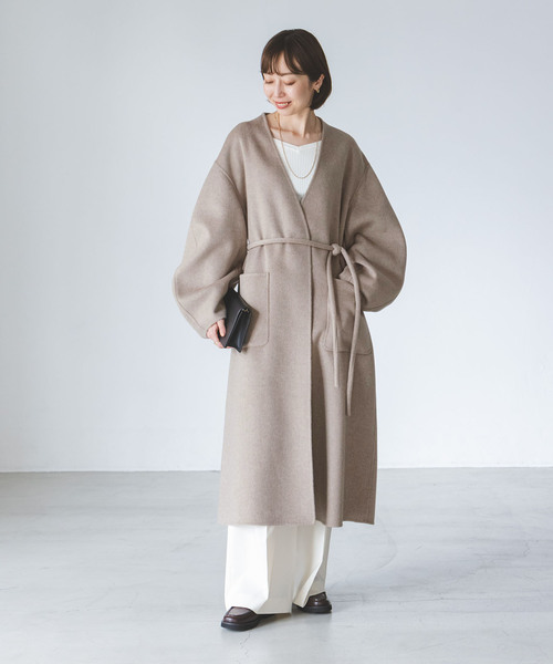 Noble（ノーブル）の「Super160sパフスリーブロングコート（ノーカラー