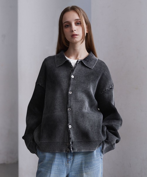 CLEL】Basic/Spray Rib Knit Shirt Cardigan / ベーシック/スプレー畦