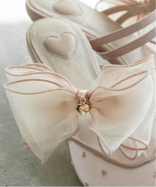 HEART COLLECTION】シフォンリボンハートミュールパンプス（パンプス