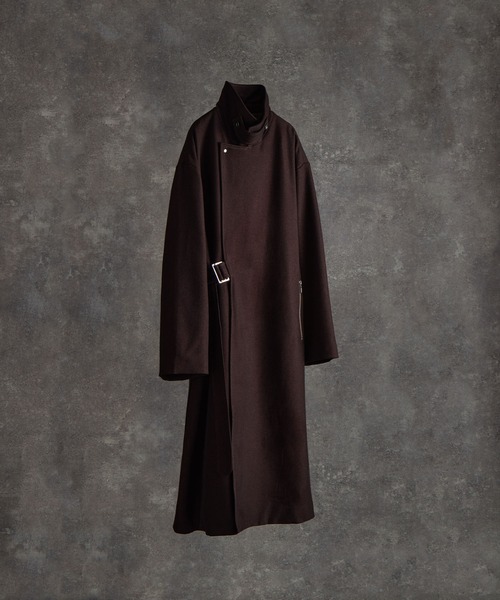 cation melange stand collar tielocken long coat / カチオンメランジ