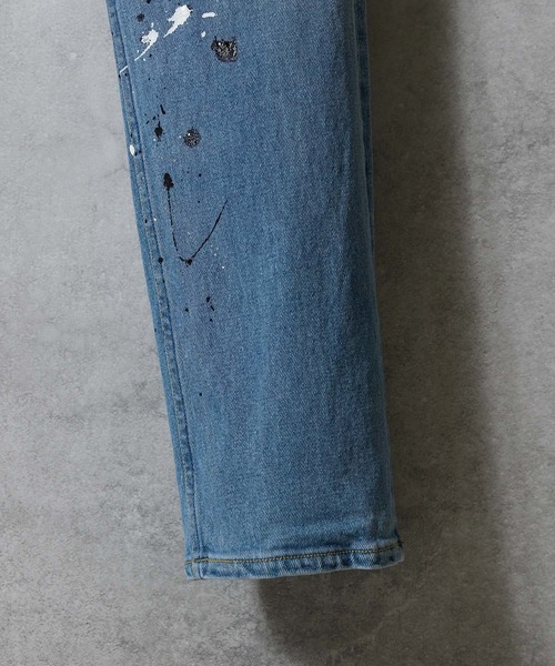 HAND PAINTED TAPERED SKINNY DENIM JEANS VINTAGE WASH / ハンド