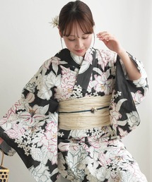 utatane（ウタタネ）の「浴衣3点セット 綿麻 ベージュにネイビーの菊