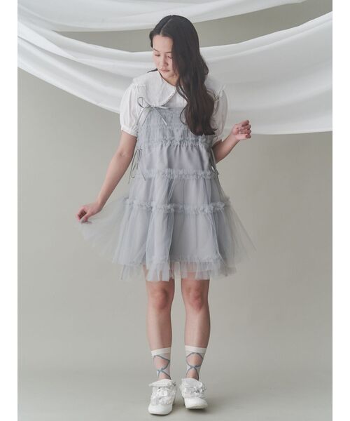 専用 sheller ノースリーブバックzip ウールフリル ミニワンピース
